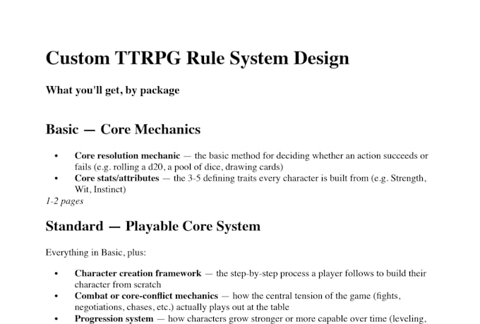 design a custom tabletop rpg rule system for you